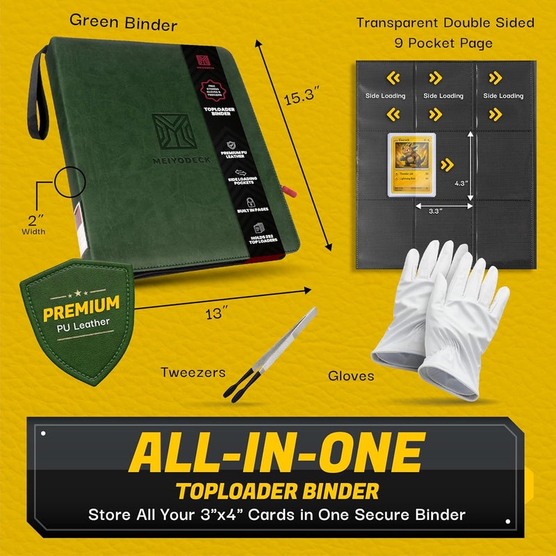 MEIYODECK Toploader Binder | Holds 252 Toploaders | 9-Pocket | Ringless Double-Sided Pockets | Includes Collector Tweezers & Gloves | Premium Top Loader Binder for Trading Cards, Pokemon, Yu-Gi-Oh & TCG - Image 4